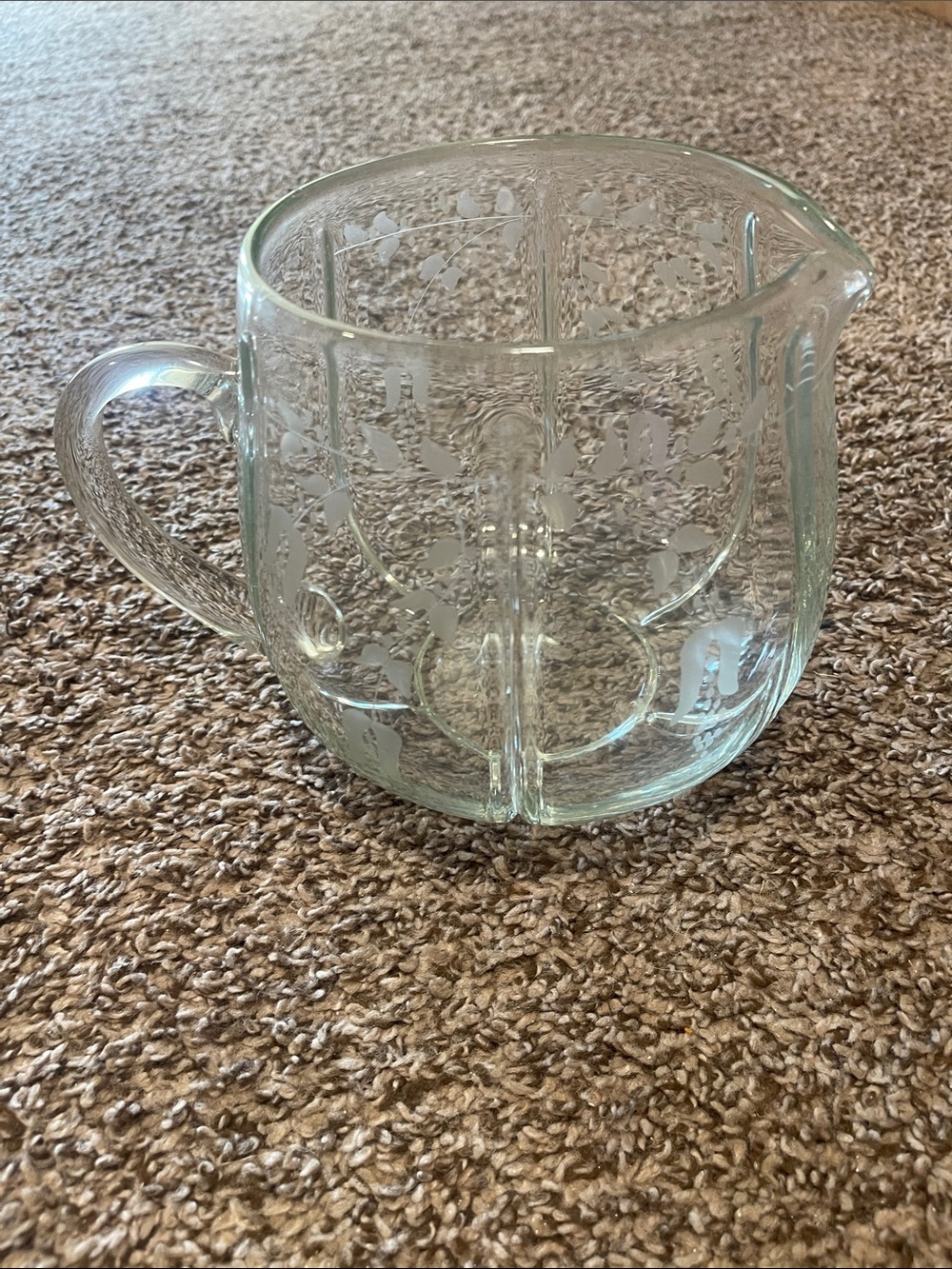 Clear Etched Glass Pitcher with Handle - Light Green